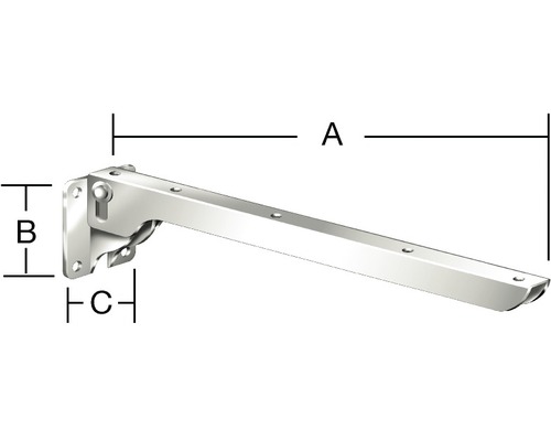 Sklopná konzola s rozmermi A, B a C na zobrazenie rozmerov