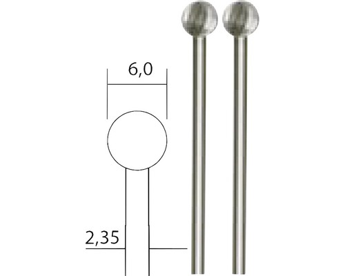 Zobrazenie dvoch záclonových tyčí s guľovým koncom a rozmermi