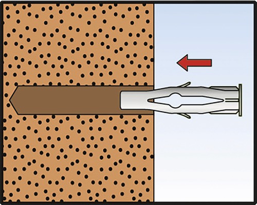 Ilustrácia upevnenia hmoždinky v stene