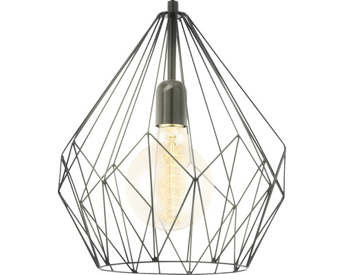 Závesná lampa s geometrickým drôteným rámom a žiarovkou