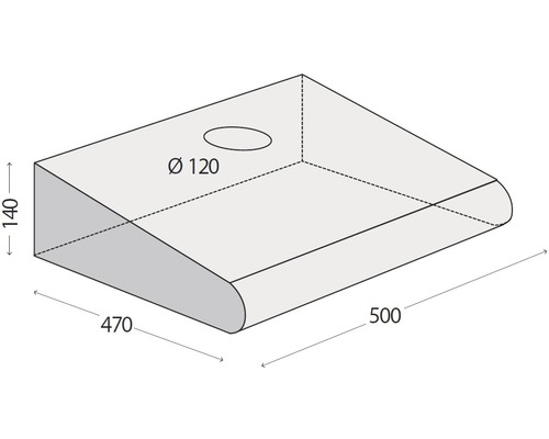 Umývadlová doska s rozmermi 500 x 470 x 140 milimetrov a priemerom 120 milimetrov pre odpad