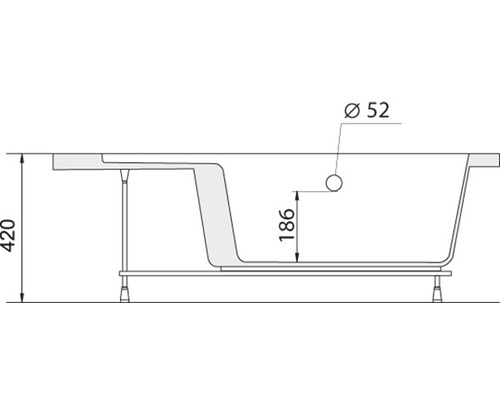 Technický nákres vane s rozmermi