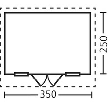 Pôdorys záhradného domčeka s rozmermi 350 x 250 cm