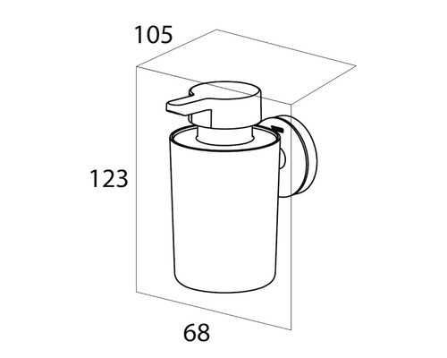 Technický nákres dávkovača mydla s rozmermi