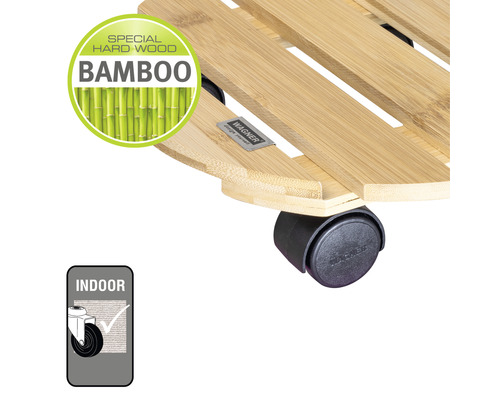 Podstavec na kvetináč z bambusu s kolieskami pre vnútorné použitie