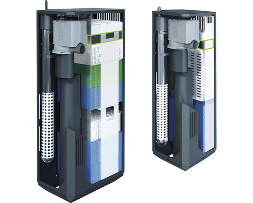 Dva vnútorné filtre Juwel s rôznymi filtračnými médiami na čistenie akvárií.