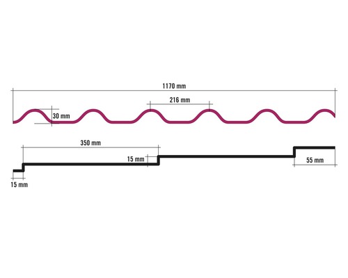 Technický nákres trapézových plechov s rozmermi