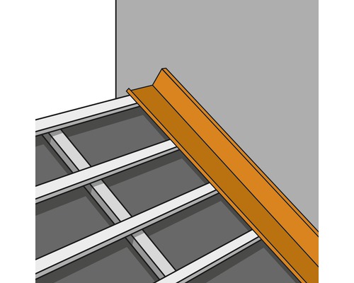 Ilustrácia rohového ochranného profilu na stene nad spodnou konštrukciou.