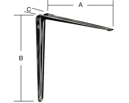 Rohová konzola s rozmermi A, B a C