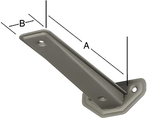 Kovový uholník s meracími čiarami A a B na znázornenie rozmerov