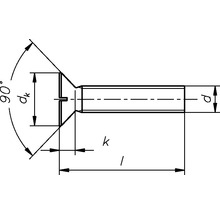 Technický nákres zápustnej skrutky s rozmermi