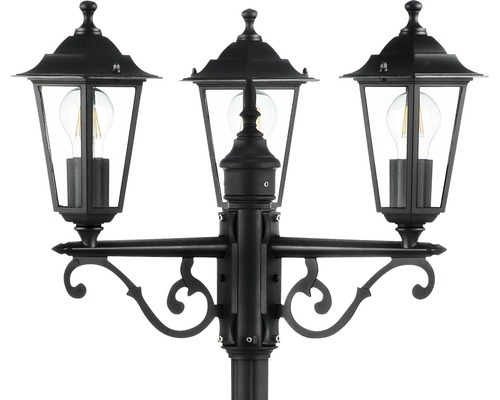 Čierne trojplameňové vonkajšie svietidlo s čírym sklom