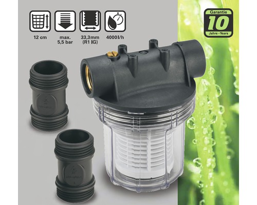Filter domácej vodárne s veľkosťou 12 cm, maximálne 5,5 bar, 33,3 mm (R1 IG) a 4000 l/h s 10-ročnou zárukou.