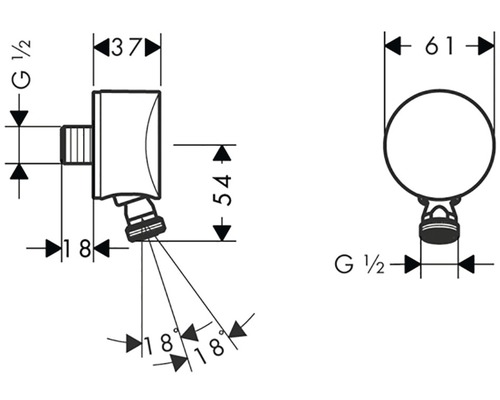 Technický nákres sprchovej hlavice s rozmermi