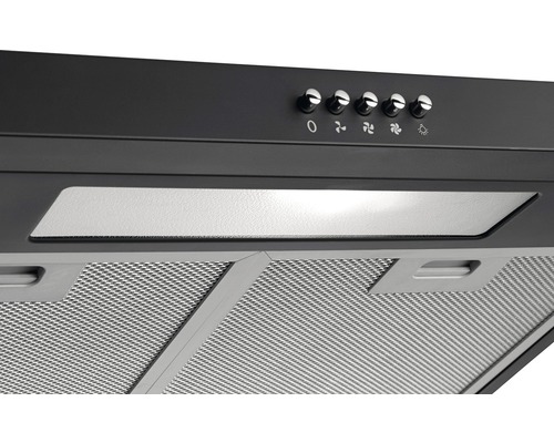 Digestor s ovládacími gombíkmi a osvetlením