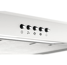 Ovládacie prvky odsávača pár s gombíkmi na ovládanie ventilátora a osvetlenia.