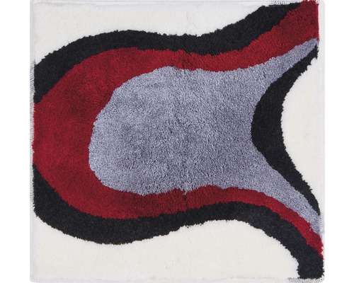 Štvorcový koberec s abstraktným vzorom v šedej, červenej a čiernej farbe