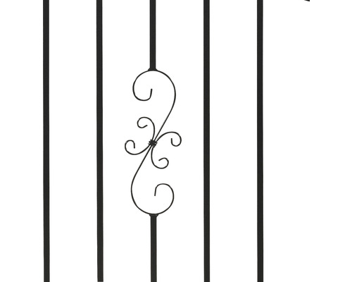 Detail kovového plotového prvku s ozdobným prvkom