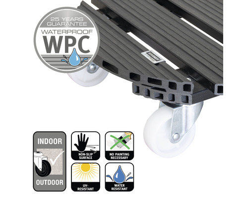 Rolovacia doska z WPC s 25-ročnou zárukou, vodotesná, pre vnútorné aj vonkajšie použitie, protišmykový povrch, nie je potrebné natierať, odolná voči UV žiareniu, vodoodpudivá.