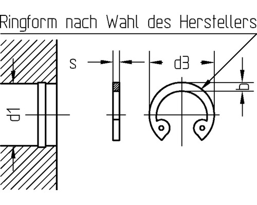 Technický nákres poistného krúžku s rozmermi