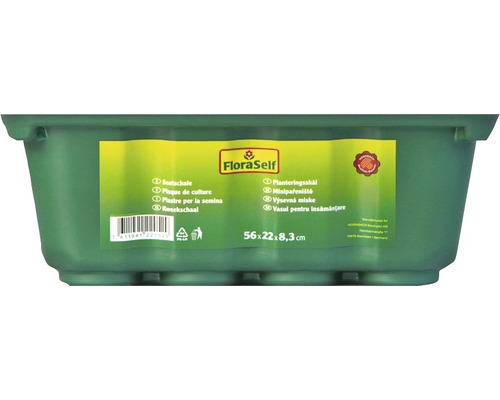 Zelená výsevná miska s rozmermi 56x22x8,3 cm