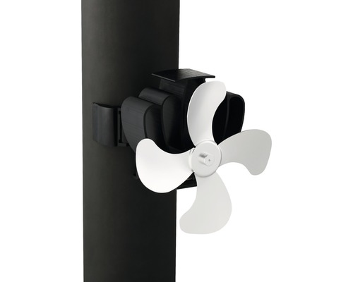 Ventilátor kachlí s trojicou lopatiek na kachľovej rúre