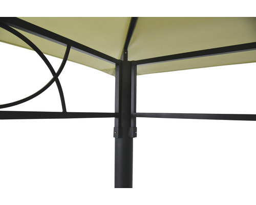 Detailný pohľad na záhradný altánok s baldachýnom a kovovým rámom