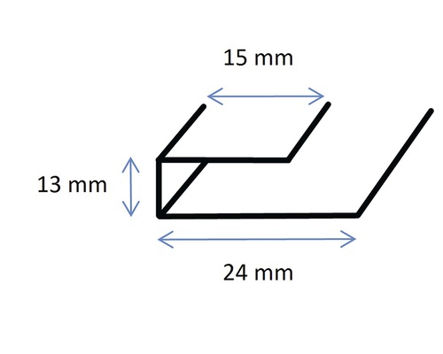 Ilustrácia U profilu s rozmermi 13 mm, 15 mm a 24 mm.