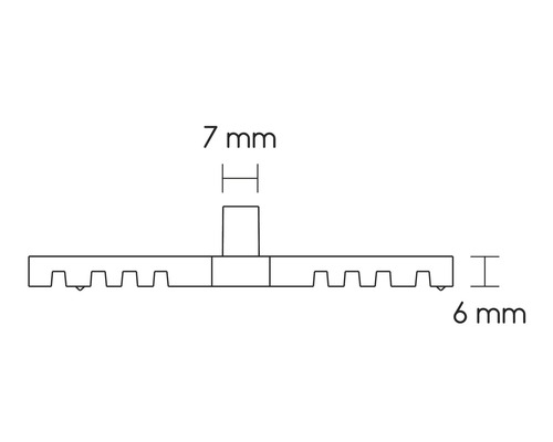 Technický výkres upevňovacieho profilu s rozmermi 7 mm a 6 mm.