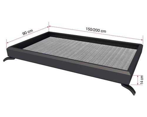 Obdĺžnikový kvetináč s rozmermi 90 cm x 150/200 cm x 14 cm