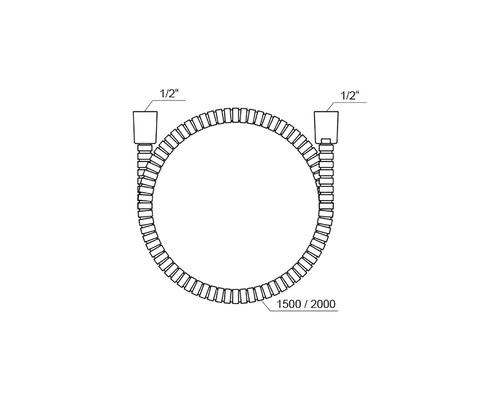 Sprchová hadica s 1/2 palcovými prípojkami a dĺžkou 1500 až 2000 milimetrov.