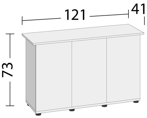 Ilustrácia spodnej skrinky s tromi dvierkami a rozmermi