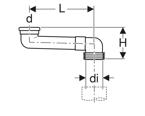 Technický nákres sifónu s rozmermi