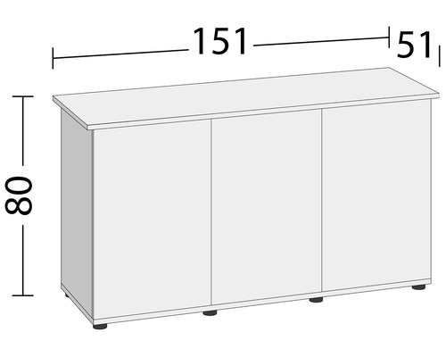 Skrinka s tromi dvierkami a rozmermi 151 krát 51 krát 80 centimetrov.