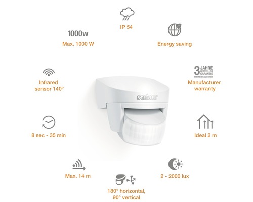 Pohybový senzor Steinel s maximálnym dosahom 14 metrov