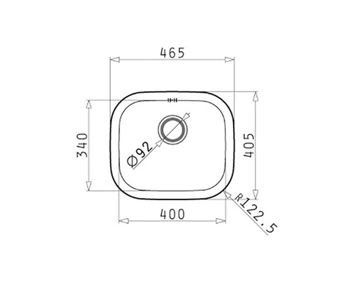 Technický nákres kuchynského drezu s rozmermi
