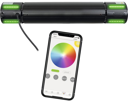 Čierna LED lampa s aplikáciou pre ovládanie pomocou smartfónu