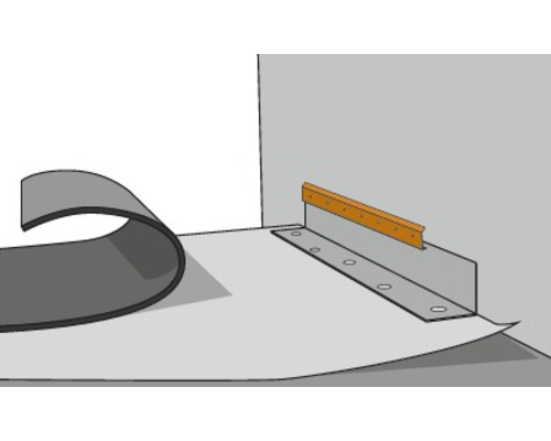 Detailný pohľad na odkvap s upevňovacími prvkami a tesniacim materiálom.