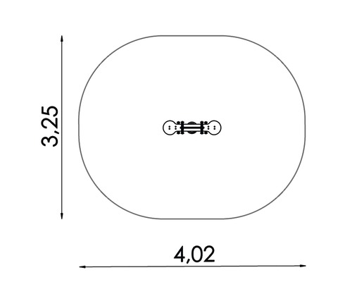 Nákres oválneho bazéna s rozmermi 4,02 metra krát 3,25 metra.