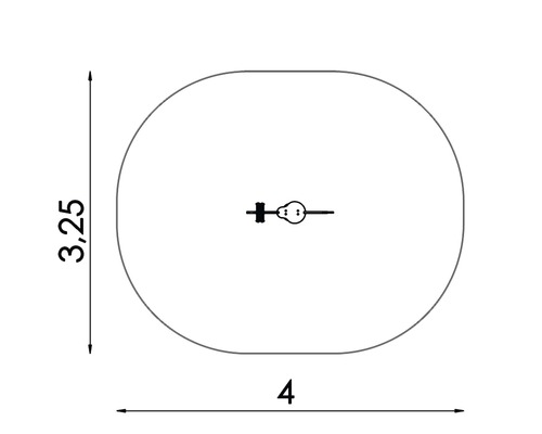Technický nákres oválneho tvaru s rozmermi 3,25 a 4