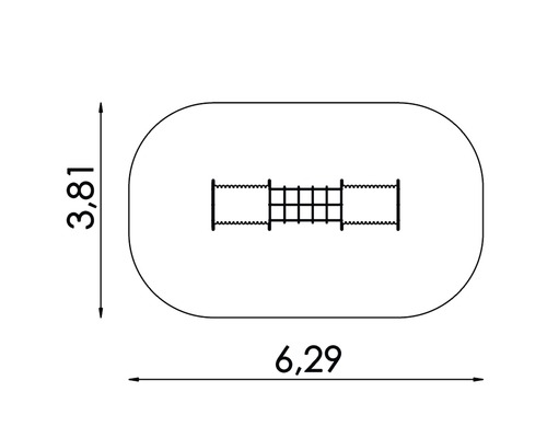 Rozmerový plán ihriska s dĺžkou 6,29 metra a šírkou 3,81 metra