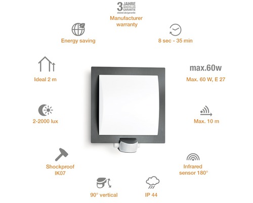 Svietidlo Steinel s infračerveným senzorom 180 stupňov, nárazuvzdorné IK07, IP 44