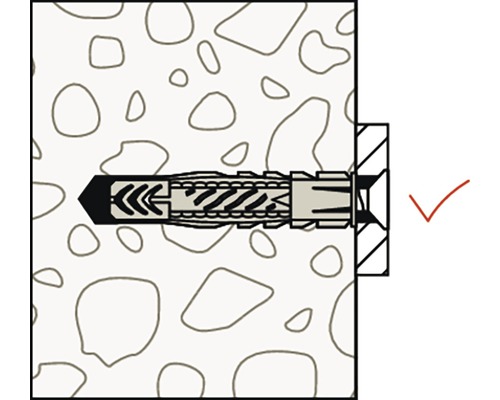 Ilustrácia upevnenia hmoždinky do betónovej steny.