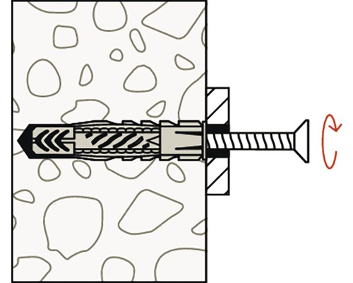 Ilustrácia upevnenia hmoždinky do steny