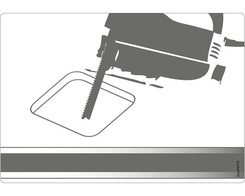 Ilustrácia priamočiarej píly vyrezávajúcej štvorcový tvar.