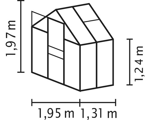 Technický výkres skleníka s výškou a šírkou