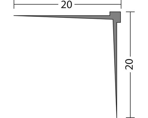 Technický nákres rohového profilu s rozmermi 20 x 20