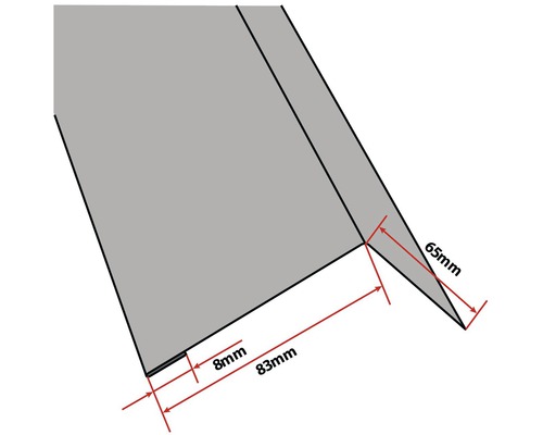 Detailný pohľad na Z profil s rozmermi 8 mm, 65 mm a 83 mm.