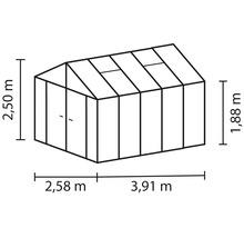 Skleník Vitavia Zeus Comfort 10000 kombinácia skla a polykarbonátu 258,4x390,8 cm hliník vr. podlahového rámu