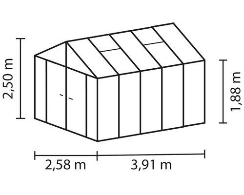 Technický výkres skleníka s rozmermi